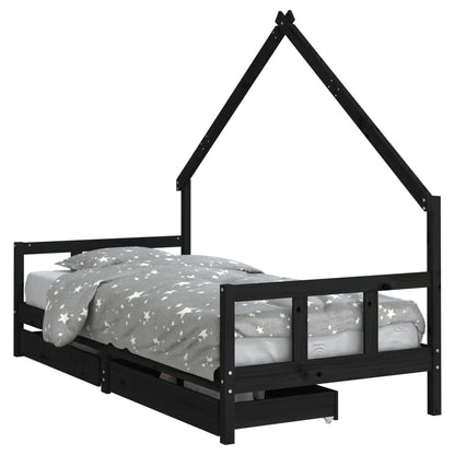 Giroletto Bambini con Cassetti Nero 90x200cm Massello di Pino - homemem39