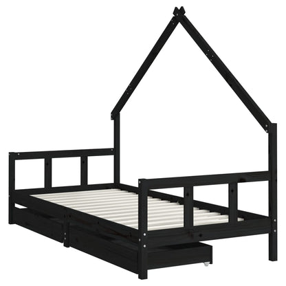 Giroletto Bambini con Cassetti Nero 90x200cm Massello di Pino - homemem39