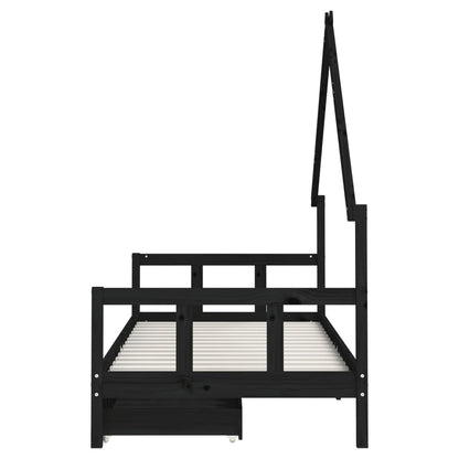 Giroletto Bambini con Cassetti Nero 90x200cm Massello di Pino - homemem39