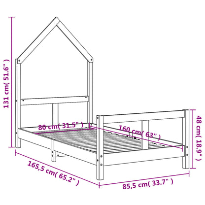 Giroletto per Bambini Nero 80x160 cm in Legno Massello di Pino - homemem39