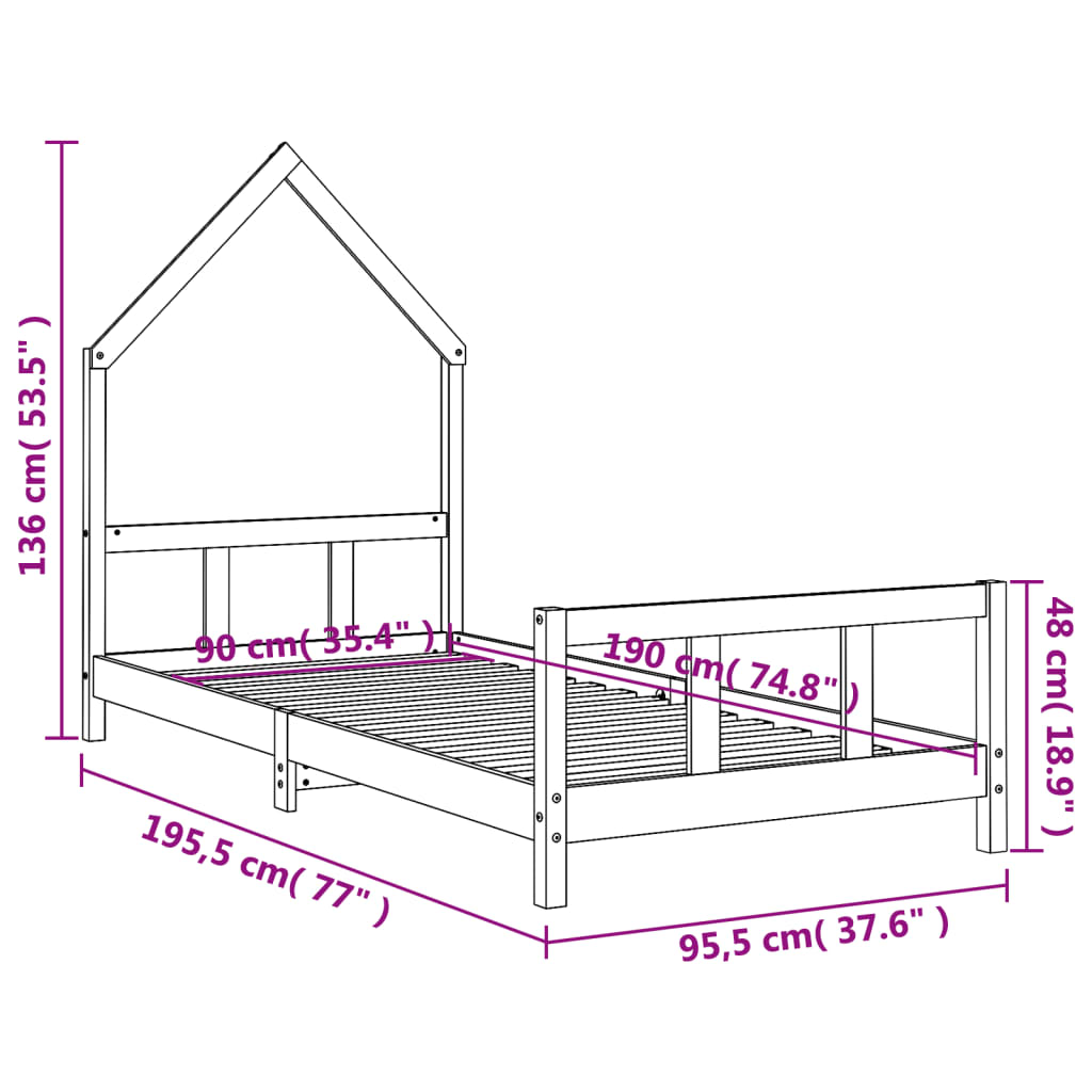 Giroletto per Bambini Bianco 90x190cm in Legno Massello di Pino - homemem39