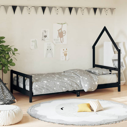Giroletto per Bambini Nero 90x190 cm in Legno Massello di Pino - homemem39