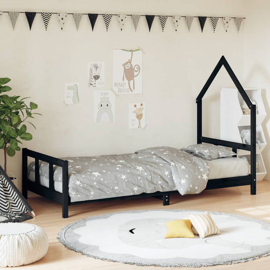 Giroletto per Bambini Nero 90x190 cm in Legno Massello di Pino - homemem39