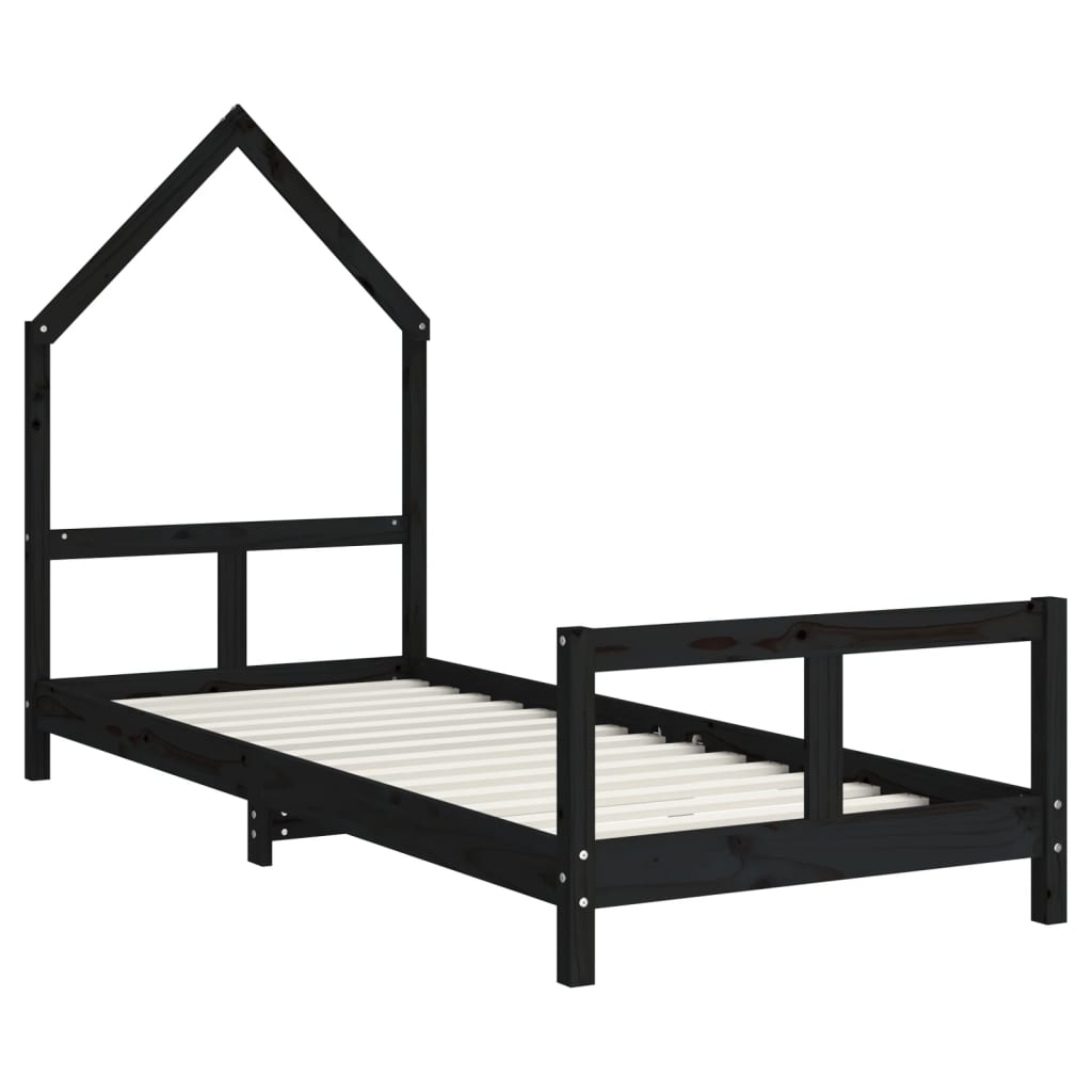 Giroletto per Bambini Nero 80x200 cm in Legno Massello di Pino - homemem39