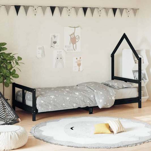 Giroletto per Bambini Nero 80x200 cm in Legno Massello di Pino - homemem39