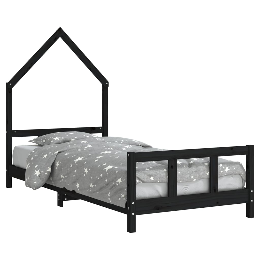 Giroletto per Bambini Nero 90x200 cm in Legno Massello di Pino - homemem39