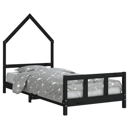 Giroletto per Bambini Nero 90x200 cm in Legno Massello di Pino - homemem39