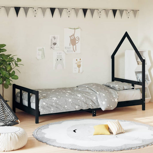 Giroletto per Bambini Nero 90x200 cm in Legno Massello di Pino - homemem39