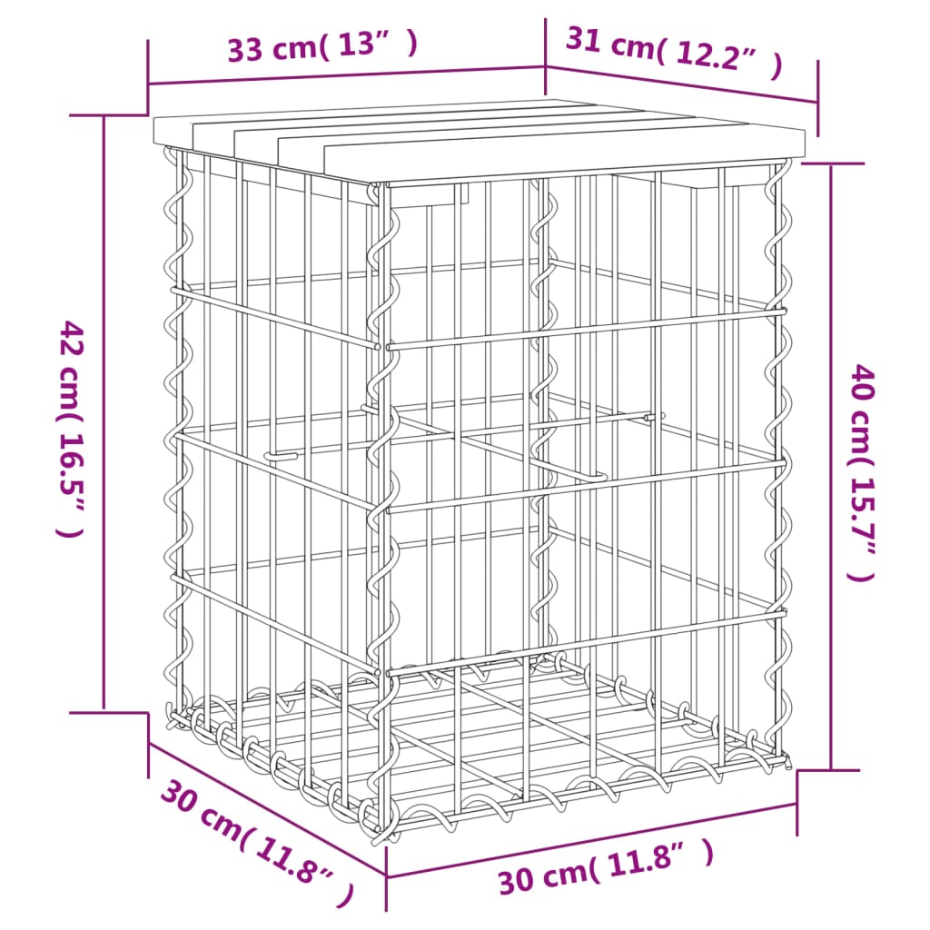 Panca Giardino Design Gabbione 33x31x42 cm Legno Massello Pino - homemem39
