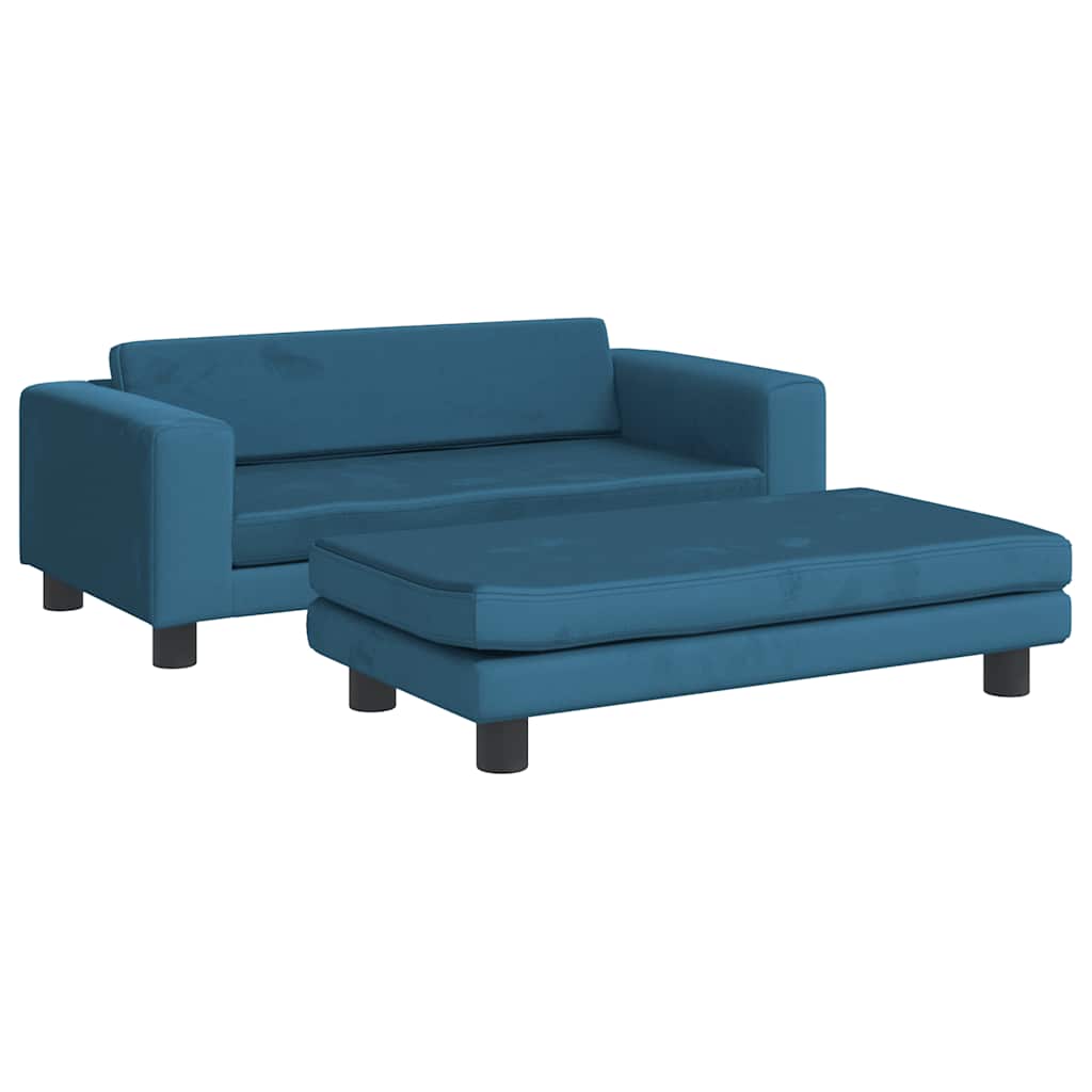 Divano per Bambini con Poggiapiedi Blu 100x50x30 cm in Velluto | homemem39