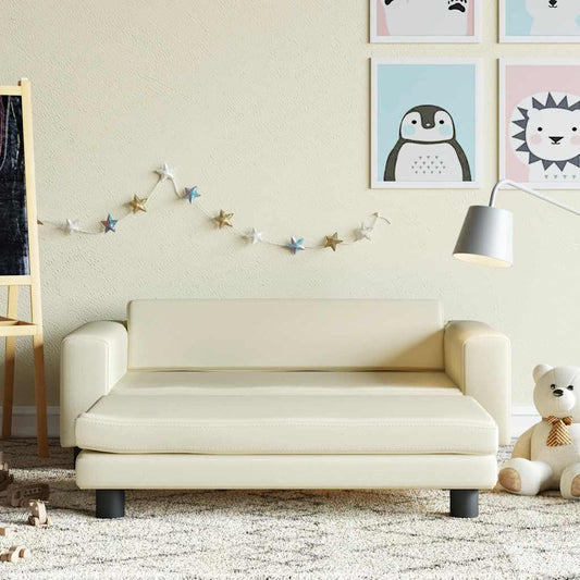 Divano per Bambini con Poggiapiedi Crema 100x50x30cm Similpelle - homemem39