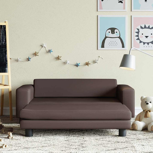 Divano Bambini con Poggiapiedi Marrone 100x50x30 cm Similpelle - homemem39