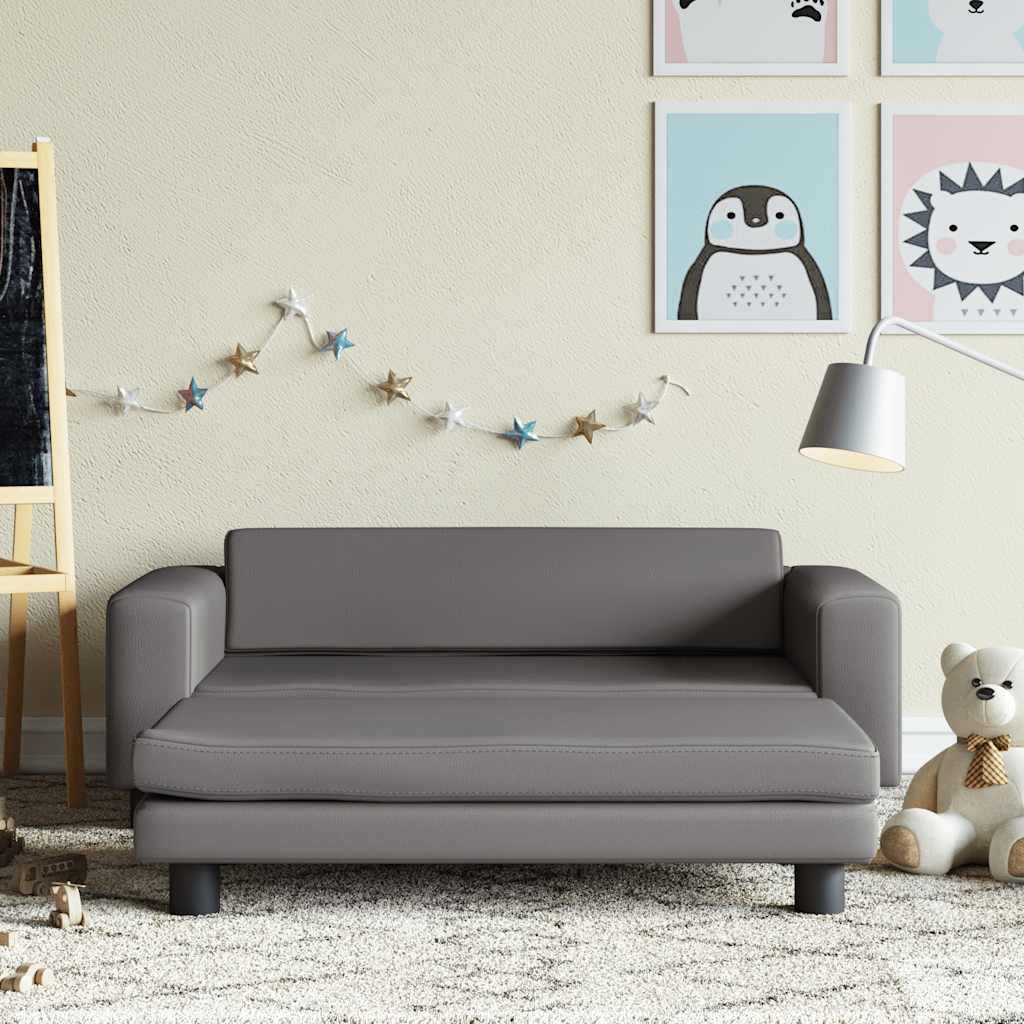 Divano Bambini con Poggiapiedi Grigio 100x50x30 cm Similpelle | homemem39