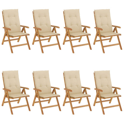 Sedie da Giardino Reclinabili con Cuscini 8 pz in Legno di Teak