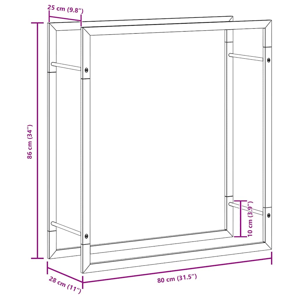 Wood holder 80x28x86 cm in Stainless Steel