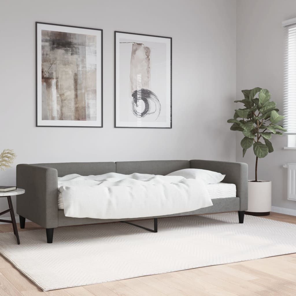 Divano Letto con Materasso Grigio Scuro 90x200 cm in Tessuto