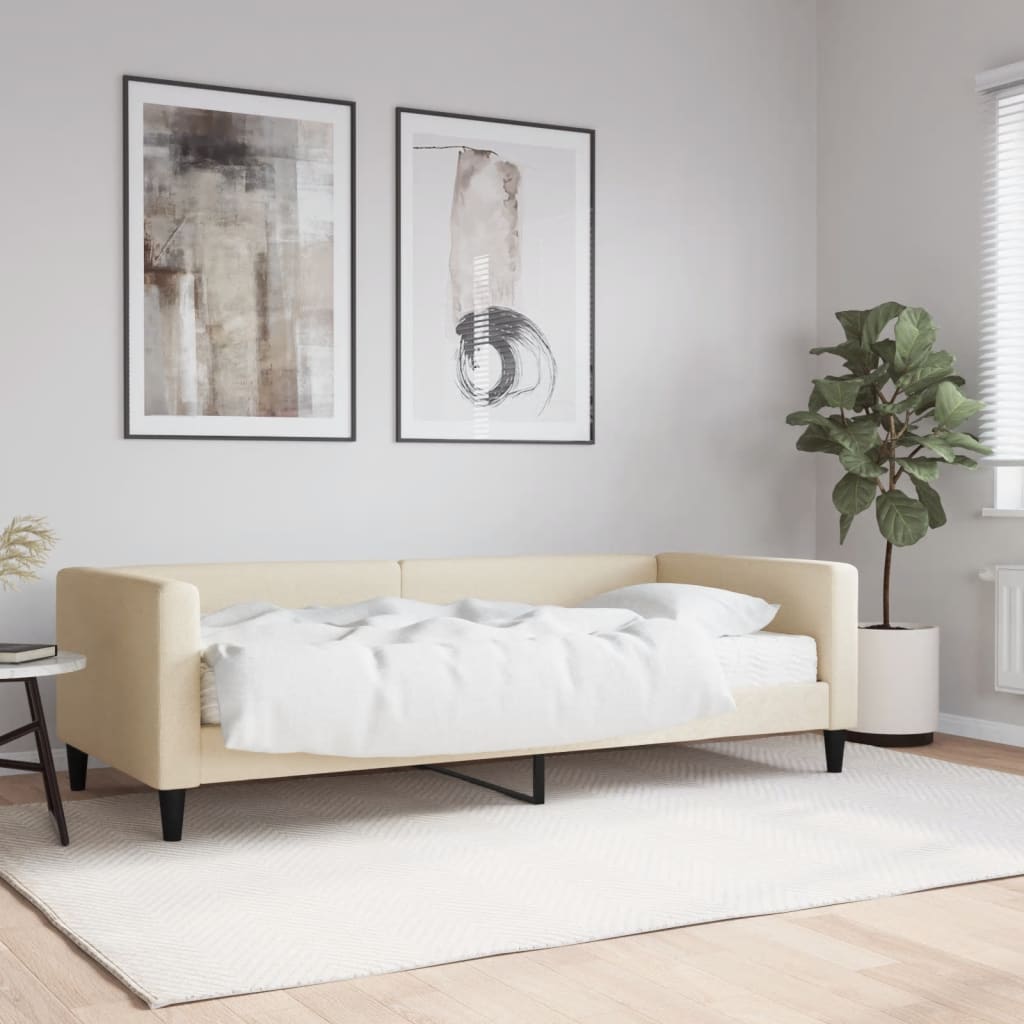 Divano Letto con Materasso Crema 90x200 cm in Tessuto - homemem39