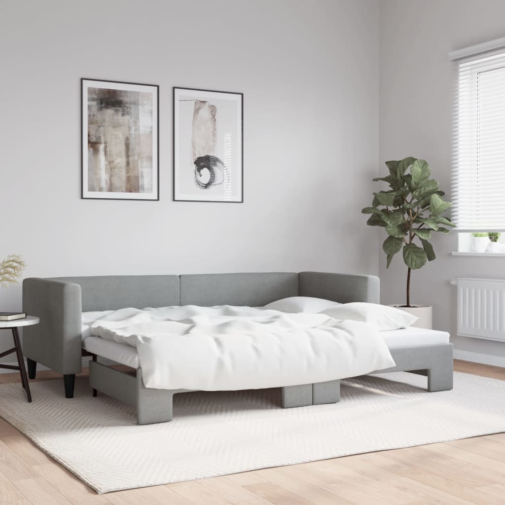 Divano Letto con Letto Estraibile Grigio Chiaro 80x200 Tessuto - homemem39