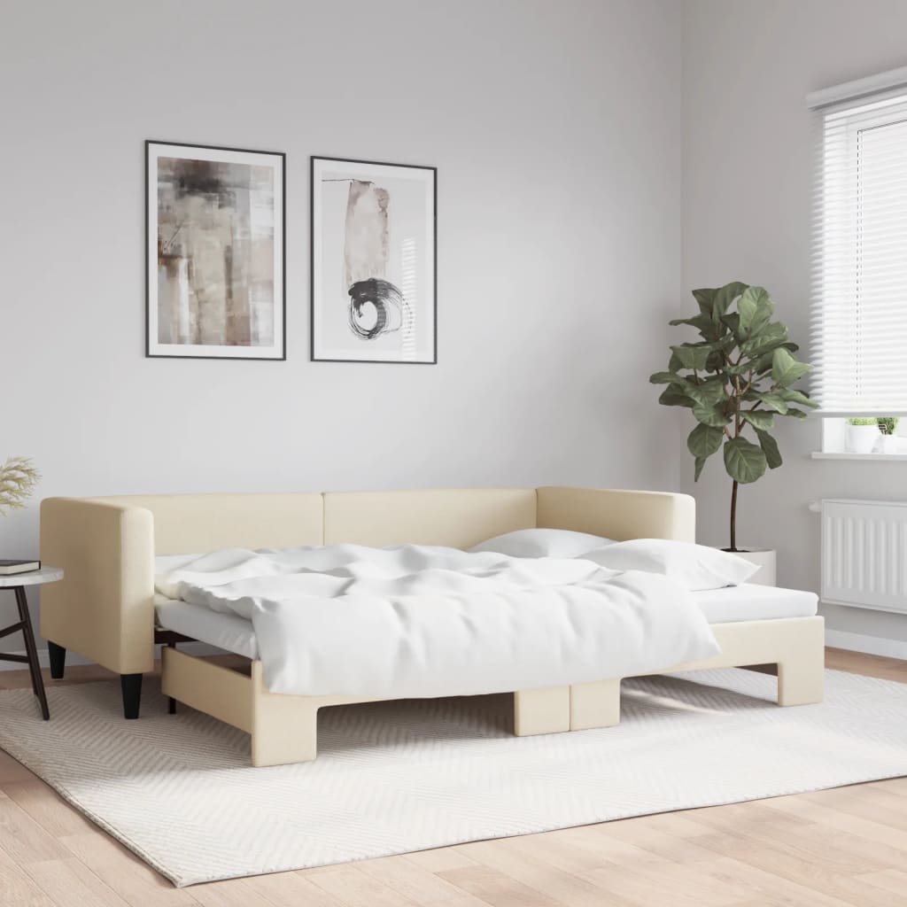 Divano Letto con Letto Estraibile Crema 90x200 cm in Tessuto - homemem39