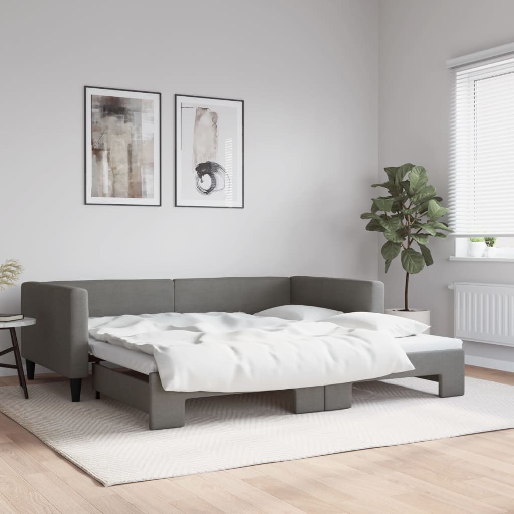 Divano Letto con Letto Estraibile Grigio Scuro 100x200 Tessuto - homemem39