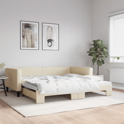 Divano Letto con Letto Estraibile Crema 100x200 cm in Tessuto - homemem39