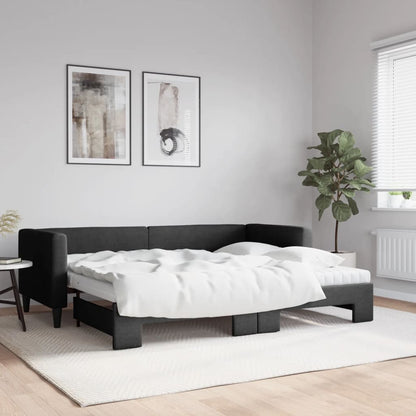 Divano Letto Estraibile con Materassi Nero 80x200 cm Tessuto - homemem39