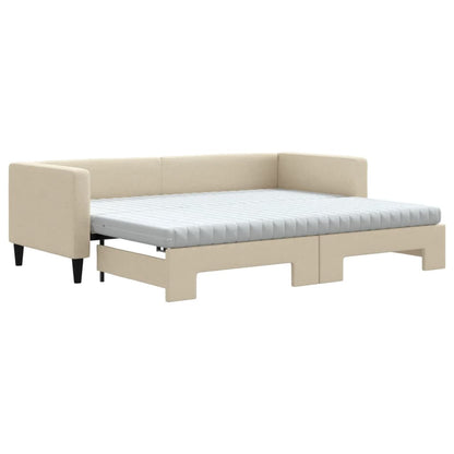 Divano Letto Estraibile con Materassi Crema 80x200 cm Tessuto - homemem39