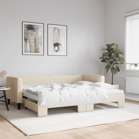 Divano Letto Estraibile con Materassi Crema 80x200 cm Tessuto - homemem39