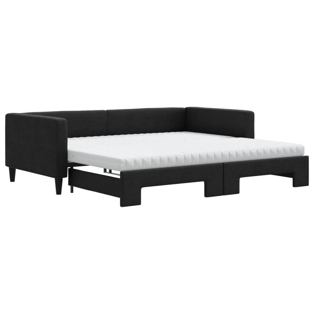 Divano Letto Estraibile con Materassi Nero 100x200 cm Tessuto - homemem39