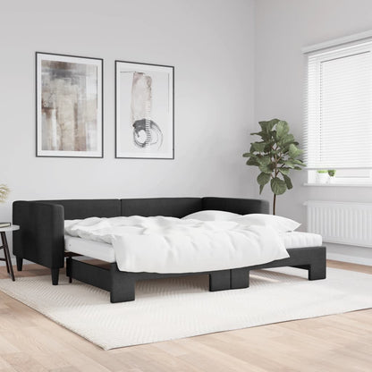 Divano Letto Estraibile con Materassi Nero 100x200 cm Tessuto - homemem39