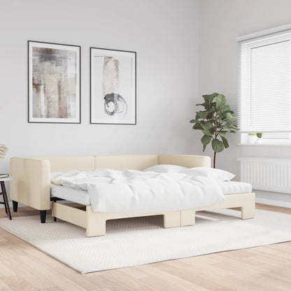 Divano Letto Estraibile con Materassi Crema 100x200 cm Tessuto - homemem39