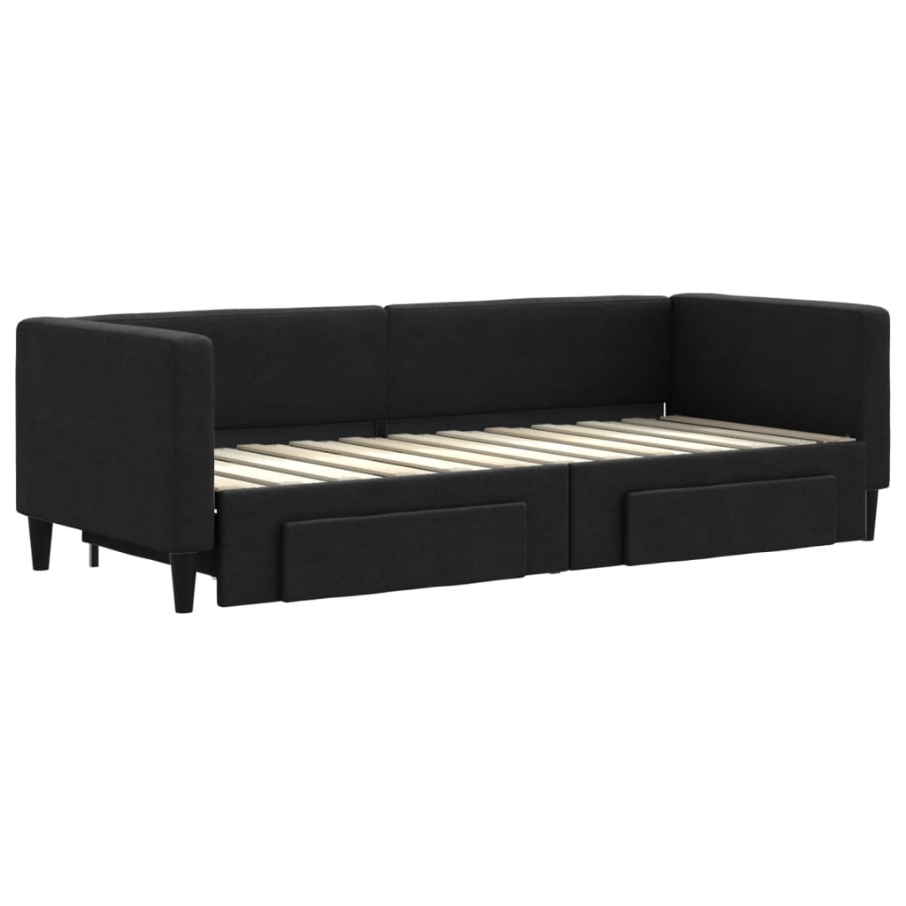 Divano Letto Estraibile con Cassetti Nero 80x200 cm in Tessuto - homemem39