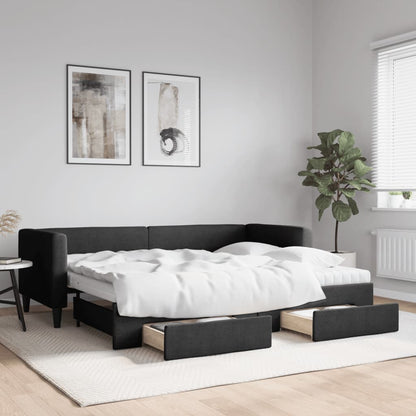 Divano Letto Estraibile con Cassetti Nero 80x200 cm in Tessuto - homemem39