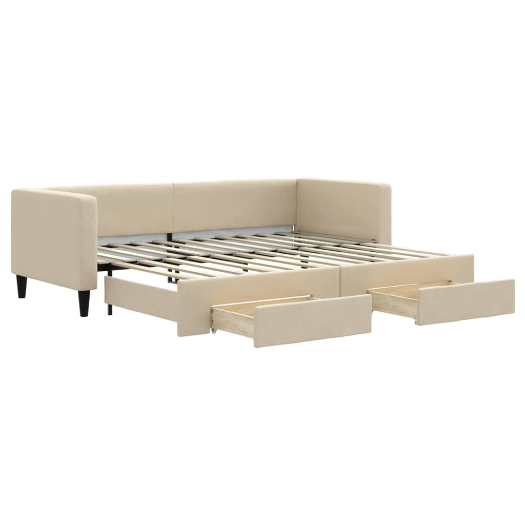 Divano Letto Estraibile con Cassetti Crema 80x200 cm in Tessuto - homemem39