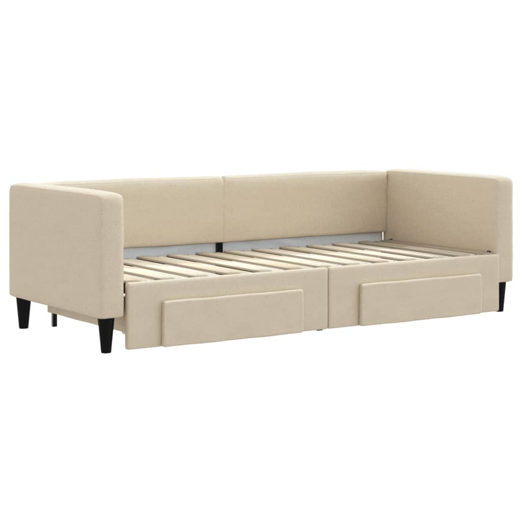 Divano Letto Estraibile con Cassetti Crema 80x200 cm in Tessuto - homemem39