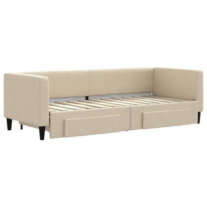 Divano Letto Estraibile con Cassetti Crema 80x200 cm in Tessuto - homemem39