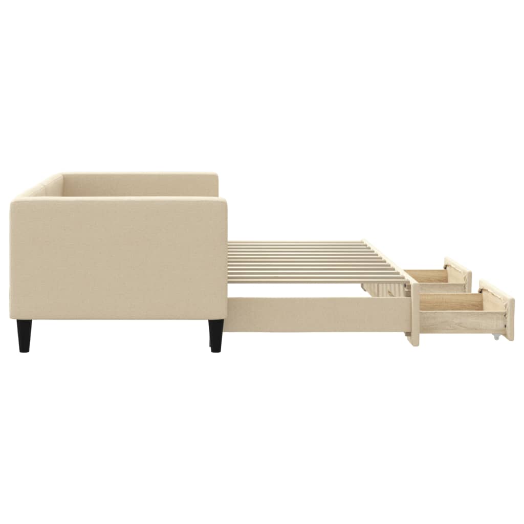 Divano Letto Estraibile con Cassetti Crema 80x200 cm in Tessuto