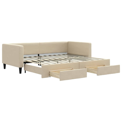 Divano Letto Estraibile con Cassetti Crema 90x200 cm in Tessuto - homemem39