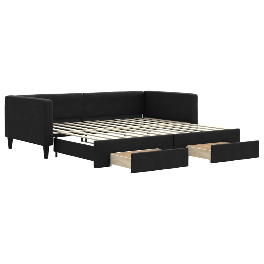 Divano Letto Estraibile con Cassetti Nero 100x200 cm in Tessuto