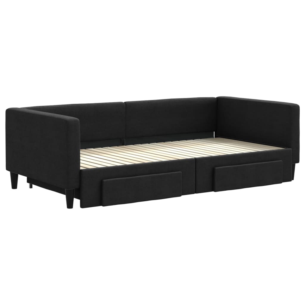 Divano Letto Estraibile con Cassetti Nero 100x200 cm in Tessuto