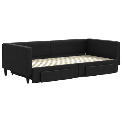 Divano Letto Estraibile con Cassetti Nero 100x200 cm in Tessuto