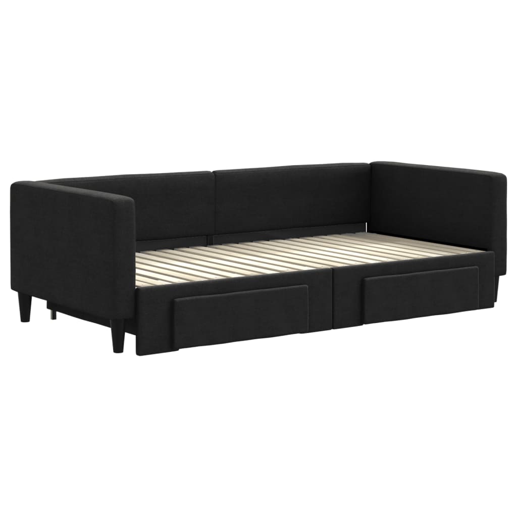 Divano Letto Estraibile con Cassetti Nero 90x190 cm in Tessuto