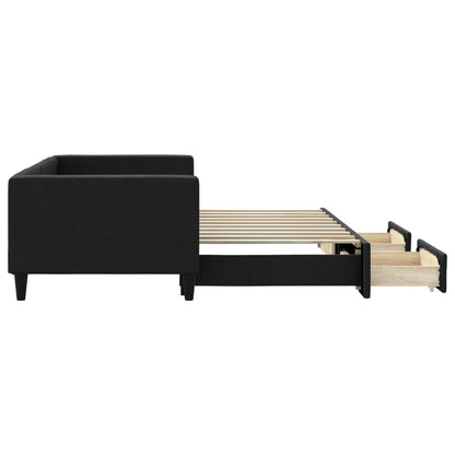 Divano Letto Estraibile con Cassetti Nero 90x190 cm in Tessuto