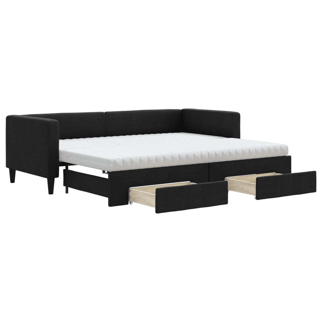 Divano Letto Estraibile con Cassetti Nero 80x200 cm in Tessuto - homemem39