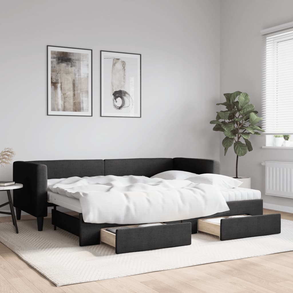 Divano Letto Estraibile con Cassetti Nero 80x200 cm in Tessuto - homemem39