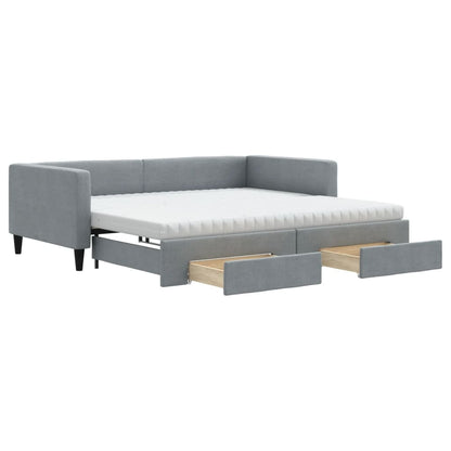 Divano Letto Estraibile Cassetti Grigio Chiaro 100x200 Tessuto - homemem39