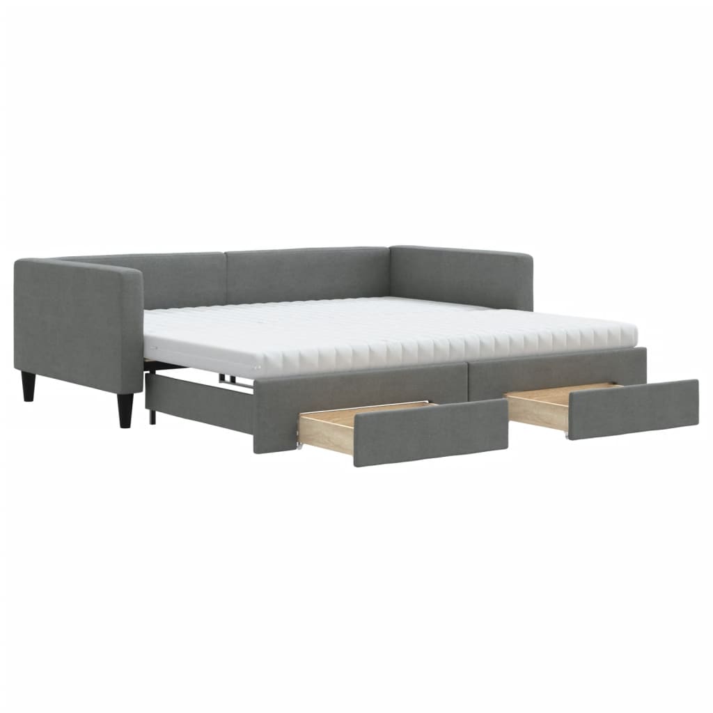 Divano Letto Estraibile Cassetti Grigio Scuro 100x200cm Tessuto - homemem39