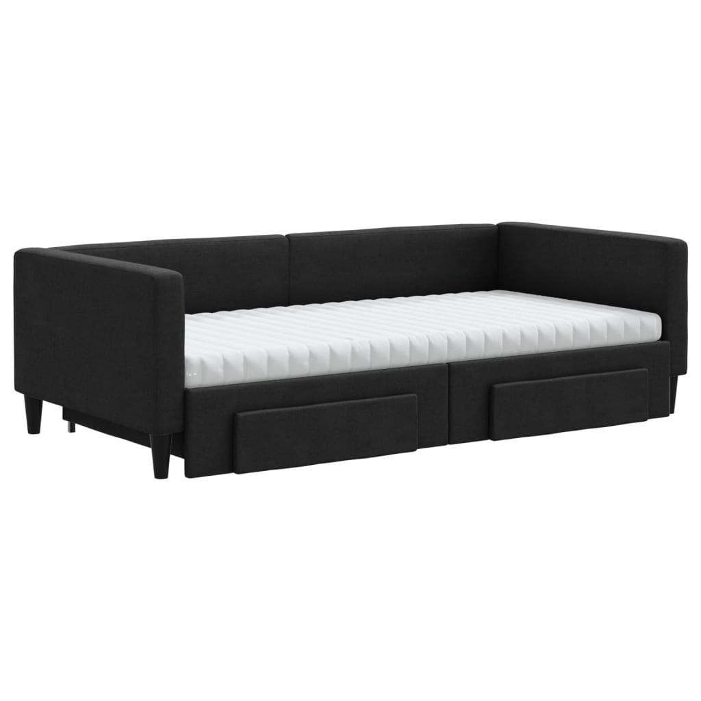 Divano Letto Estraibile con Cassetti Nero 100x200 cm in Tessuto - homemem39
