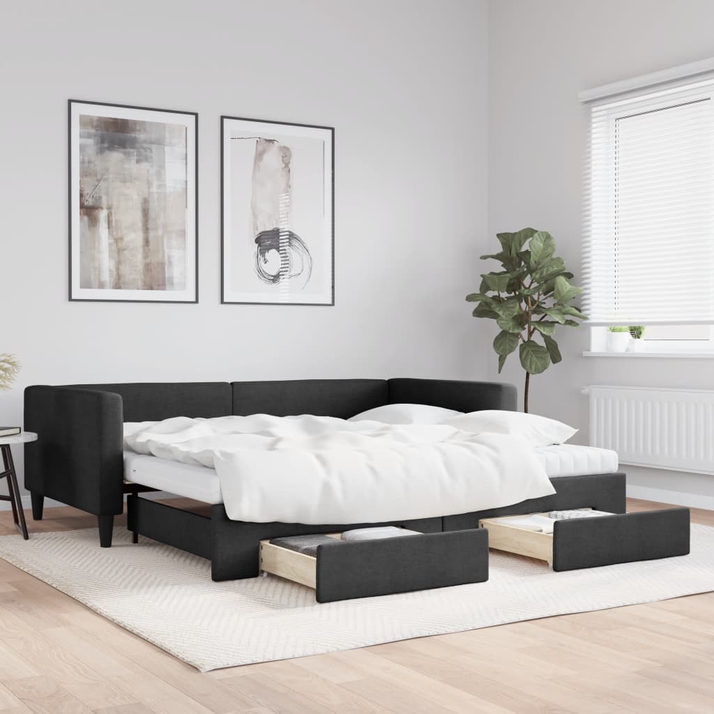 Divano Letto Estraibile con Cassetti Nero 100x200 cm in Tessuto - homemem39
