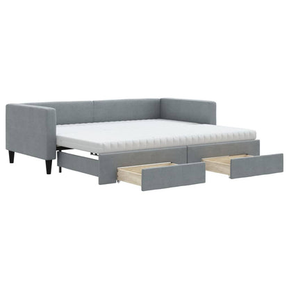 Divano Letto Estraibile Cassetti Grigio Chiaro 90x190cm Tessuto - homemem39
